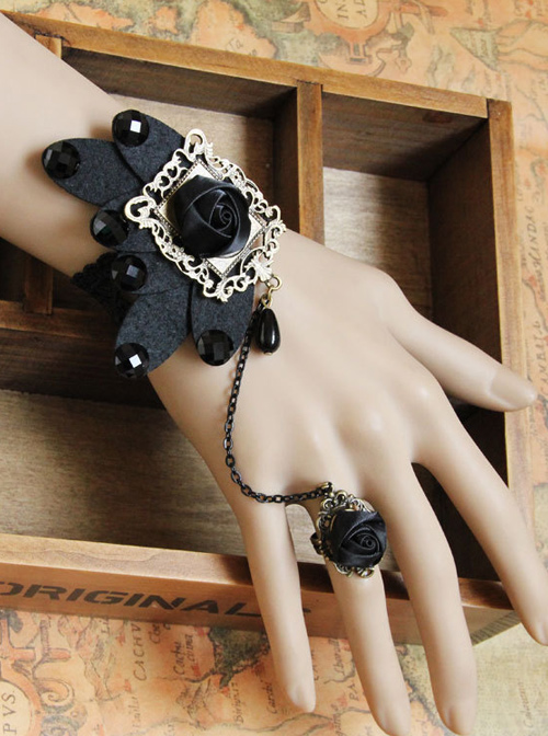 Black Butterfly Lace Black Ribbon Rose Gothic Bracelet And Ring