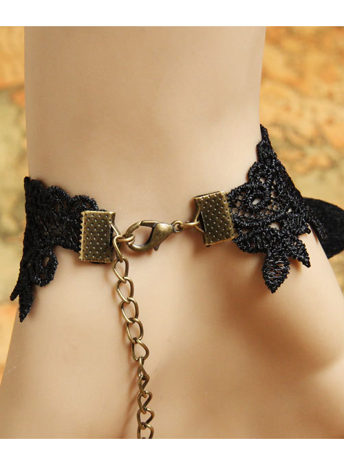 Black Butterfly Lace Black Ribbon Rose Gothic Bracelet And Ring