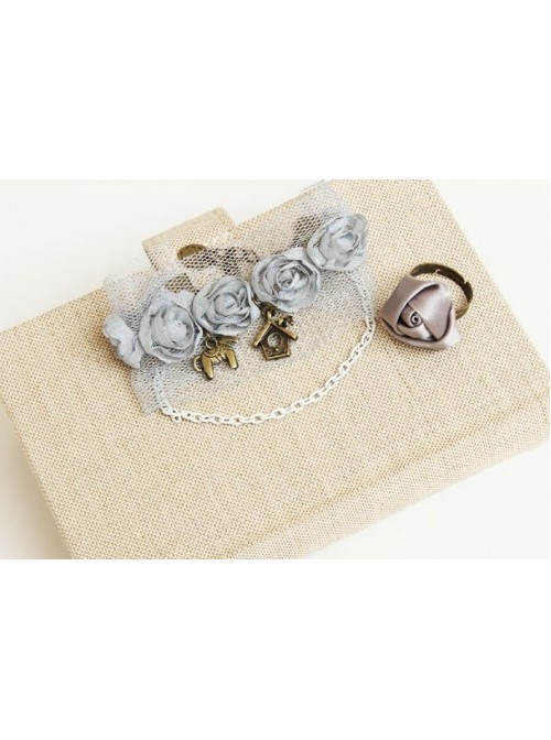 Cute Rose Lace Girls Lolita Bracelet And Ring Set