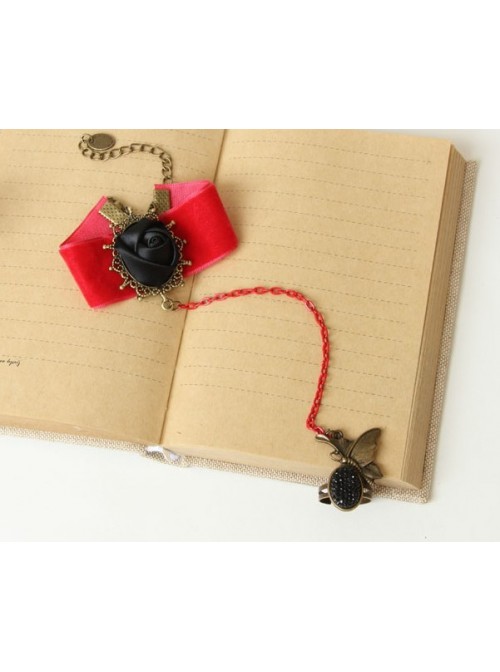 Handmade Gothic Black Rose Lady Lolita Bracelet And Ring Set