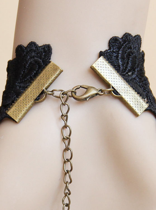 Sexy Black Lace Leopard Print Lady Lolita Wrist Strap And Ring