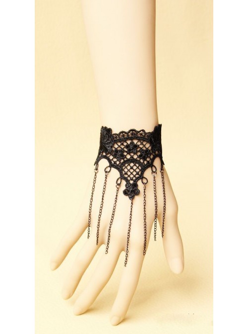 Black Lace Metal Chain Lolita Wrist Strap