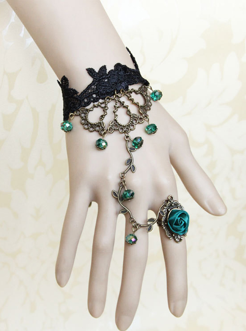 Retro Vines Green Rose Lolita Bracelet And Ring