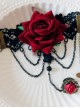 Gothic Black Lace Red Rose Lolita Wrist Strap And Ring Suit