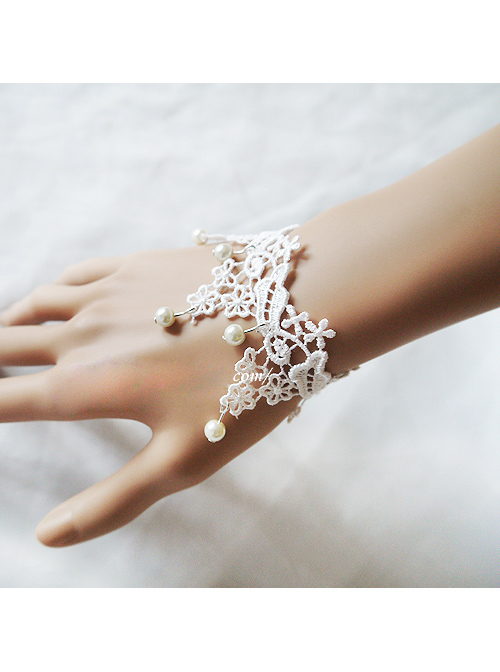 Sweet White Lace Pearl Lolita Wrist Strap