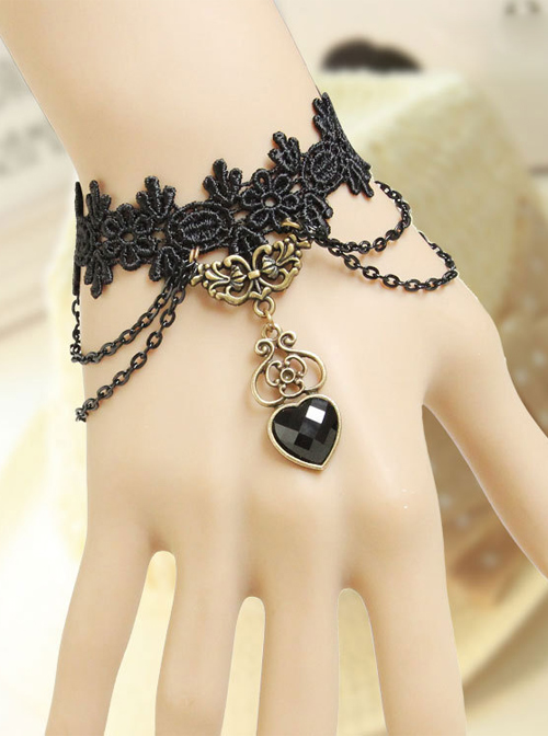 Vampire Black Lace And Heart Pendant Lolita Bracelet