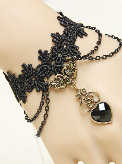 Vampire Black Lace And Heart Pendant Lolita Bracelet
