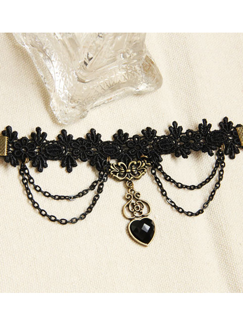 Vampire Black Lace And Heart Pendant Lolita Bracelet