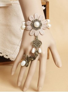 Vintage Flower Pearl Lace Lolita Bracelet And Ring