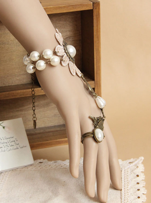 Vintage Flower Pearl Lace Lolita Bracelet And Ring