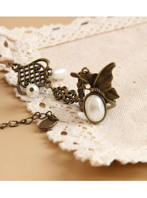 Vintage Flower Pearl Lace Lolita Bracelet And Ring