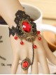 Black Lace Fashion Red Crystal Lady Lolita Wrist Strap And Ring Suit