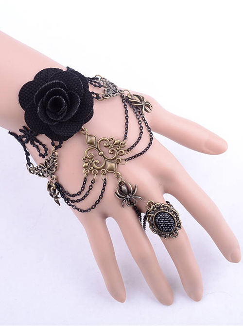 Retro Spider Black Lace Punk Lolita Bracelet And Ring Set