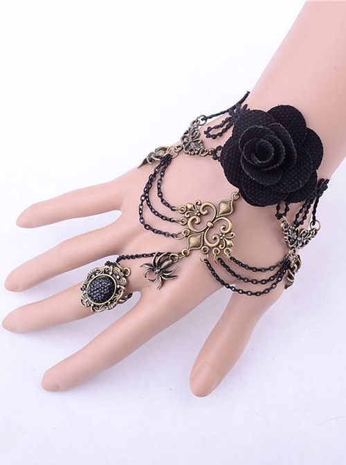 Retro Spider Black Lace Punk Lolita Bracelet And Ring Set