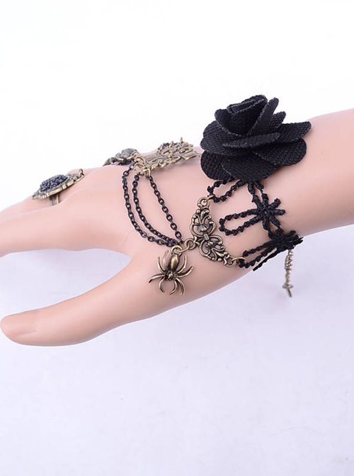 Retro Spider Black Lace Punk Lolita Bracelet And Ring Set