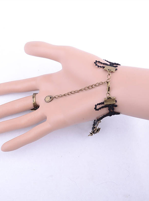 Retro Spider Black Lace Punk Lolita Bracelet And Ring Set