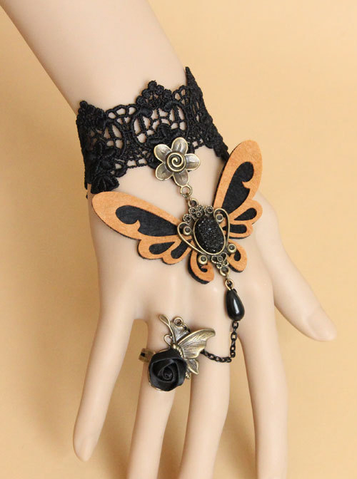Sweet Black Lace Butterfly Girls Lolita Wrist Strap