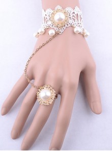 White Lace Pearl Bridal Lolita Wrist Strap