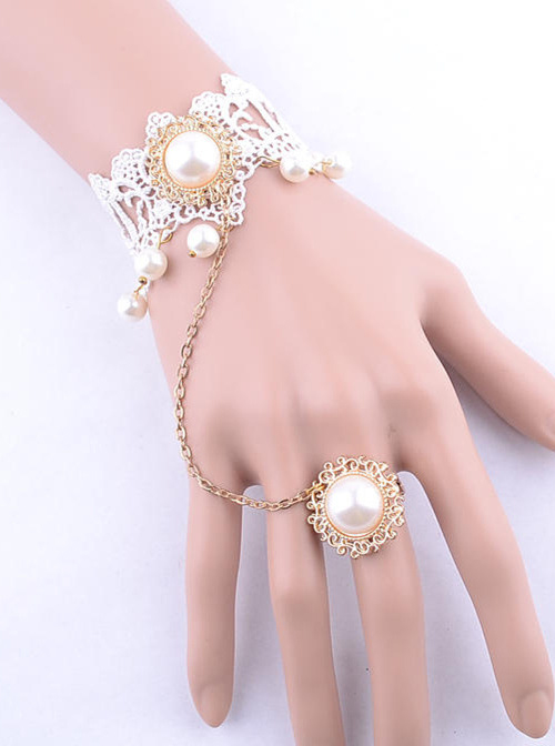 White Lace Pearl Bridal Lolita Wrist Strap
