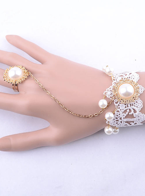 White Lace Pearl Bridal Lolita Wrist Strap