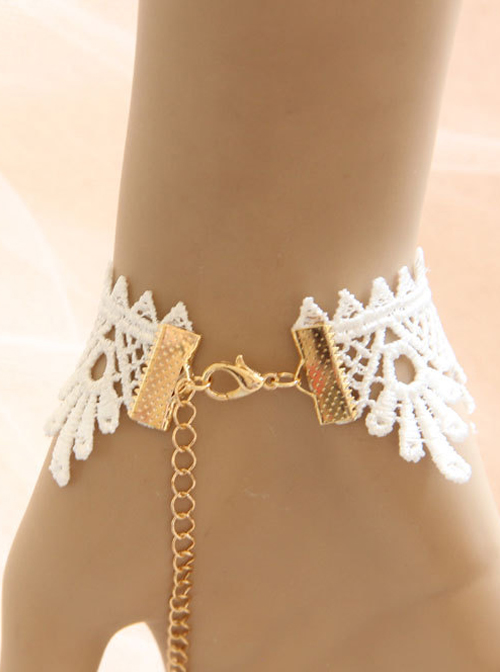 White Lace Palace Pearl Bride Lolita Wrist Strap And Finger Ring