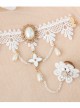 White Lace Palace Pearl Bride Lolita Wrist Strap And Finger Ring