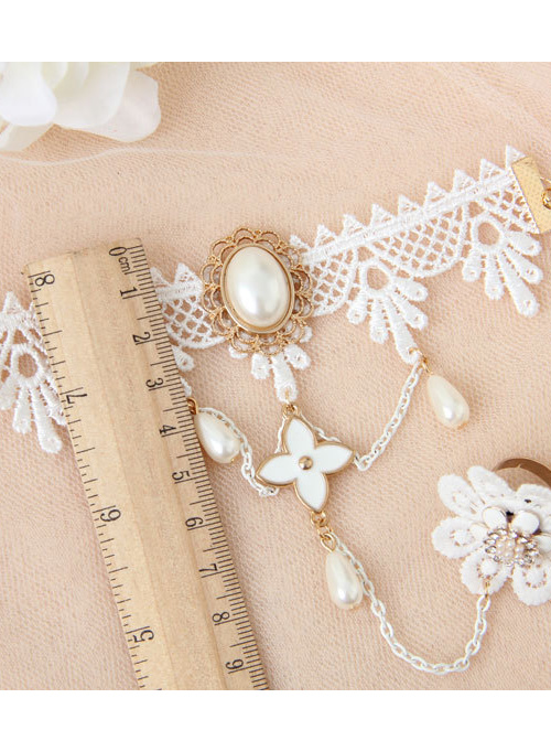 White Lace Palace Pearl Bride Lolita Wrist Strap And Finger Ring