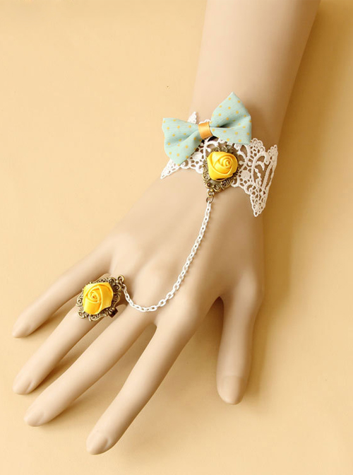 Sweet White Lace Floral Girls Lolita Bracelet And Ring Set