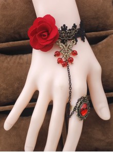 Retro Rose Lace Fashion Lady Lolita Wrist Strap And Ring Suit