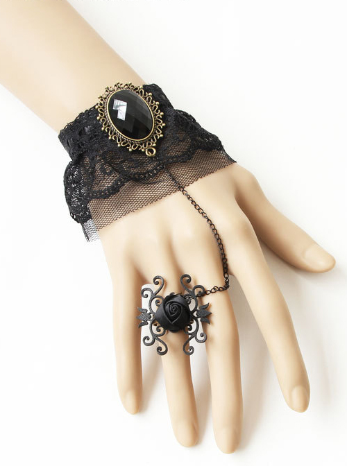Elegant Retro Black Lace Lolita Bracelet And Ring Set