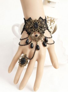 Gorgeous Black Lace Lolita Bracelet And Ring Set