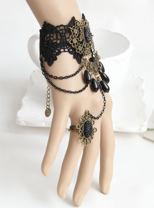 Gorgeous Black Lace Lolita Bracelet And Ring Set