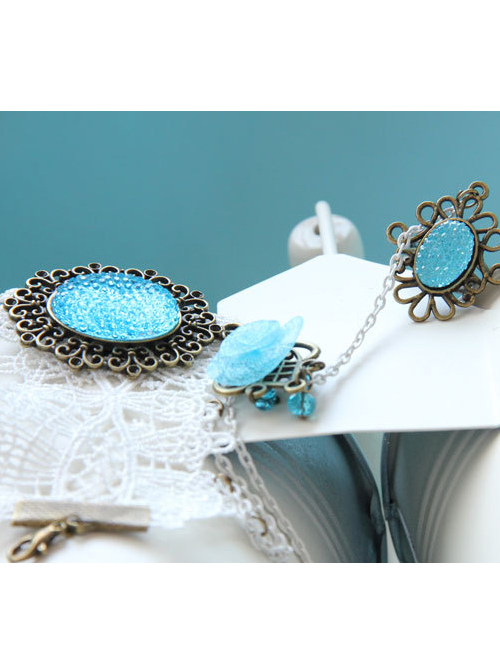 White Lace Blue Crystal Girls Lolita Bracelet And Ring Set