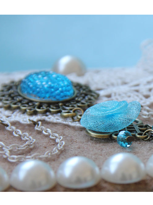 White Lace Blue Crystal Girls Lolita Bracelet And Ring Set