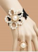 Pearl Flower Black Lace Lolita Bracelet And Ring Set