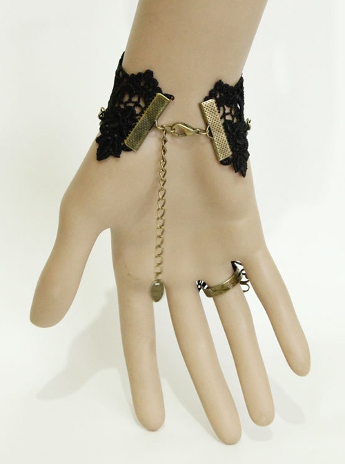 Gothic Black Lace Resin Rhinestones Pendant Lolita Wrist Strap