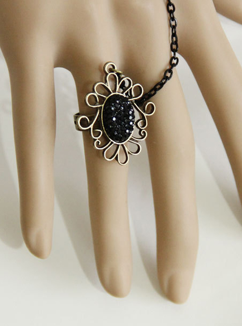 Gothic Black Lace Resin Rhinestones Pendant Lolita Wrist Strap