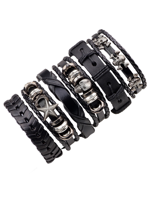 Special Black Leather Fashion Men' Wrist Strap Six Piece Set