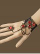 Black Lace Red Gems Lolita Wrist Strap And Ring