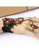 Black Lace Red Gems Lolita Wrist Strap And Ring