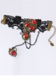 Black Lace Red Gems Lolita Wrist Strap And Ring