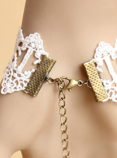 Bride White Lace And Pearl Pendant Lolita Wrist Strap And Ring