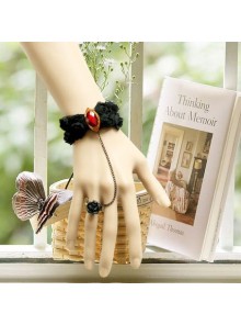 Charming Black Bow Lady Lolita Bracelet And Ring Set