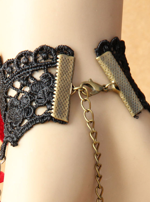 Sexy Black Lace Lady Red Rose Lolita Wrist Strap And Ring