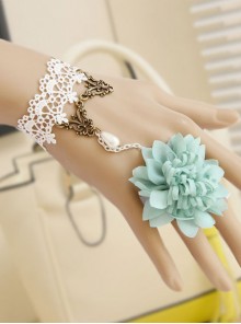 White Lace And Light Green Flower Lolita Wrist Strap And Ring
