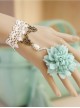 White Lace And Light Green Flower Lolita Wrist Strap And Ring