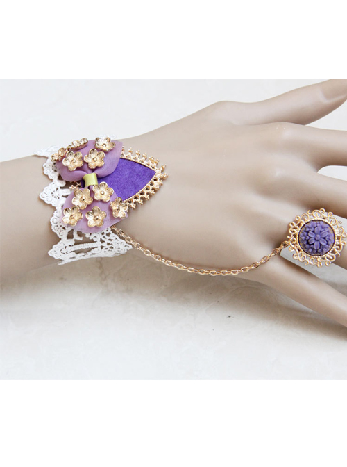 Classic White Lace Purple Bow Girls Lolita Wrist Strap