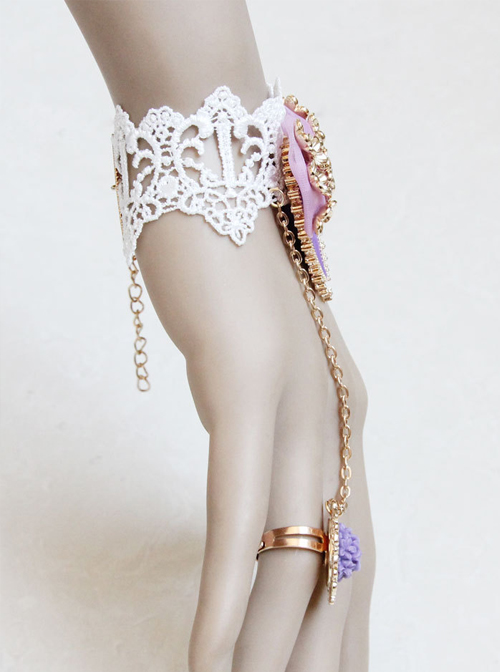 Classic White Lace Purple Bow Girls Lolita Wrist Strap