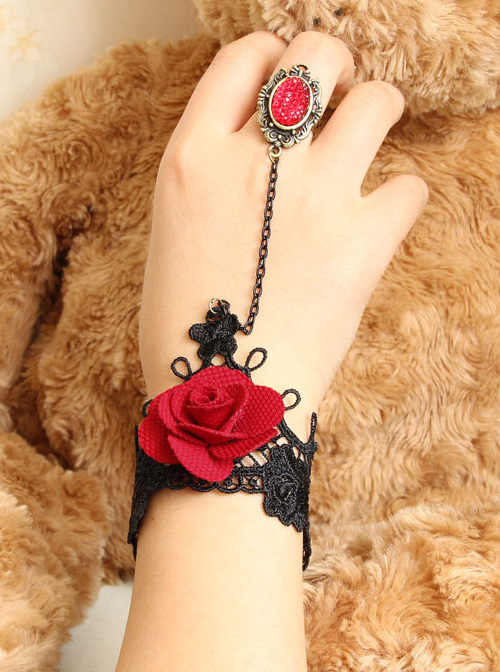 Gothic Rose Retro Lace Lolita Wrist Strap And Ring