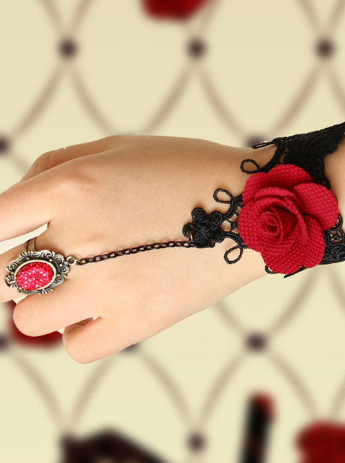 Gothic Rose Retro Lace Lolita Wrist Strap And Ring